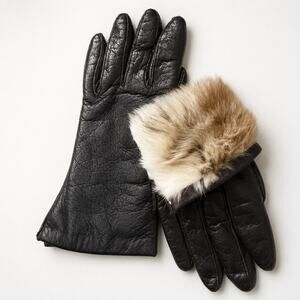 Vintage Fownes Genuine Leather Rabbit Fur Lined Gloves Brown Women’s Size 6½